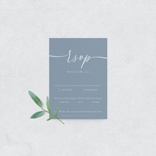 Dusty Blue Modern Elegante Wedding RSVP Card Karte