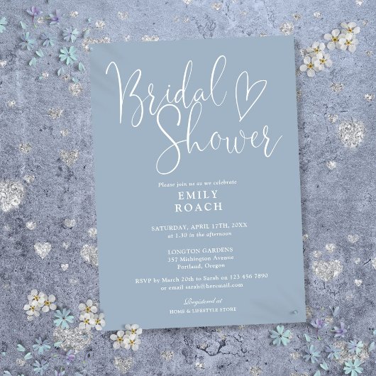 Dusty Blue Modern Elegantes Script-Brautparty Einladung