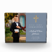 Dusty Blue Modern First Holocommunion Boy Picture Fotoblock (Vorderseite)