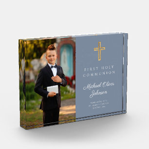 Dusty Blue Modern First Holocommunion Boy Picture Fotoblock