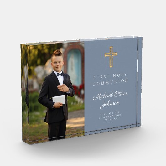 Dusty Blue Modern First Holocommunion Boy Picture Fotoblock (Links)