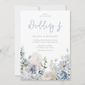 Dusty Blue Modern Floral All Seasons Wedding Einladung (Vorderseite)