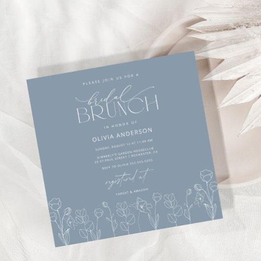 Dusty Blue Modern Floral Bridal Brunch Einladung