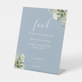 Dusty Blue Modern Floral Greenery Food Menu Sockelschild (Vorderseite)