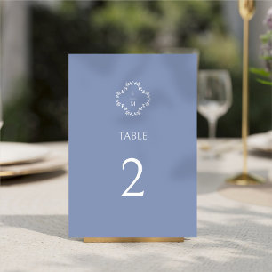Dusty Blue Modern Floral Monogram Wedding Tischnummer