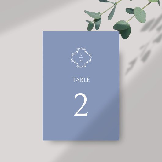 Dusty Blue Modern Floral Monogram Wedding Tischnummer