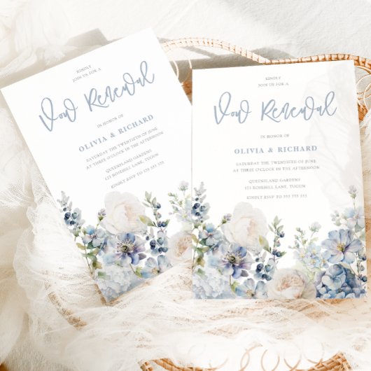 Dusty Blue Modern Floral Vow Renewal Einladung