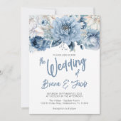 Dusty Blue Modern Floral Wedding Einladung (Vorderseite)