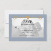 Dusty Blue Modern Foto Gold Hearts RSVP Karte (Vorderseite)