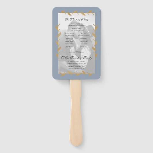 Dusty Blue Modern Foto Gold Leaf Wedding Program Fächer (Rückseite)