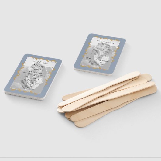 Dusty Blue Modern Foto Gold Leaf Wedding Program Fächer (Non-assembled)