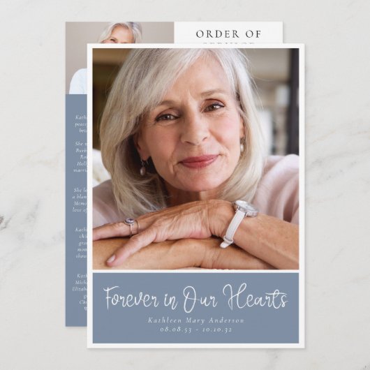 Dusty Blue Modern Foto Order of Service Funeral Programm (Vorne/Hinten)
