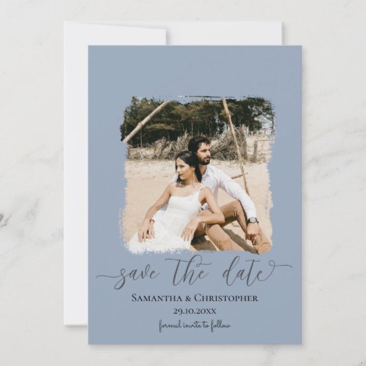 Dusty Blue Modern Foto Save the Date (Vorderseite)