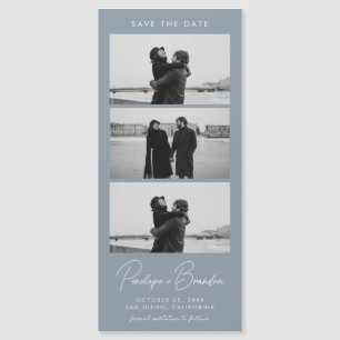 Dusty Blue Modern Foto Strip Magnetic Wedding Magnetkarte
