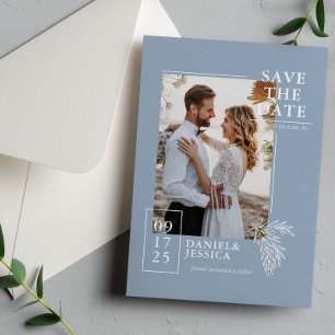 Dusty Blue Modern Foto Wedding Save the Date