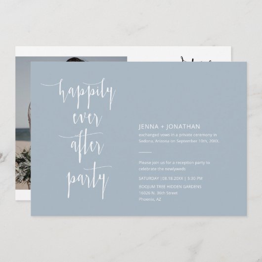 Dusty Blue Modern glücklich immer nach QR Code Fot Einladung (Vorne/Hinten)