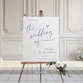 Dusty Blue Modern Heart Wedding Welcome Sign
