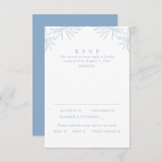 Dusty Blue Modern Minimal Botanische Mahlzeit RSVP Karte (Vorne/Hinten)