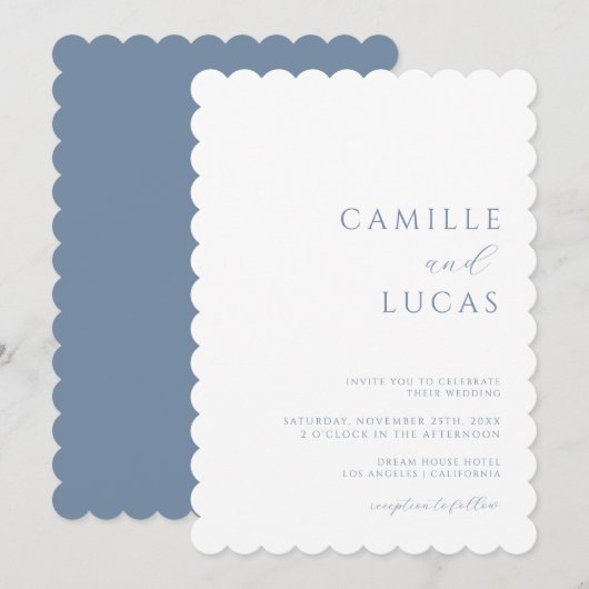 Dusty Blue Modern Minimal Wedding Einladung (Vorne/Hinten)