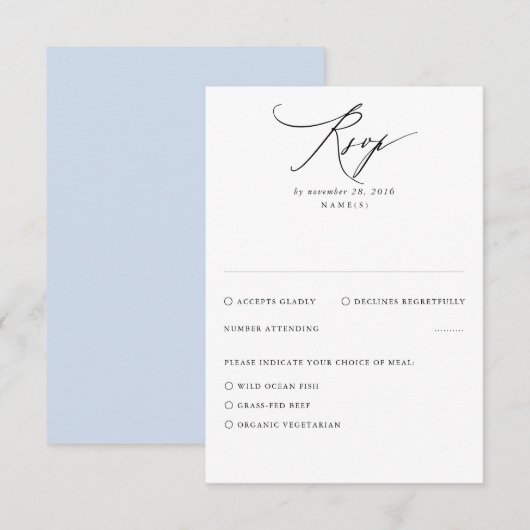 Dusty Blue Modern Minimal Wedding RSVP Card (Vorne/Hinten)