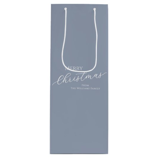 Dusty Blue Modern Minimalist Merry Christmas Geschenktüte Für Weinflaschen (Vorderseite)