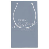 Dusty Blue Modern Minimalist Merry Christmas Kleine Geschenktüte (Rückseite)