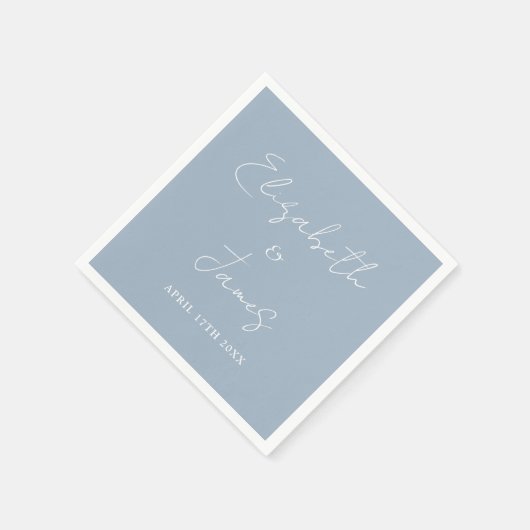 Dusty Blue Modern Minimalist Script Wedding Serviette (Ecke)