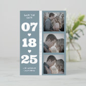 Dusty Blue Modern Minimalistisch Bold Date Drei Fo Folieneinladung (Stehend vorne)