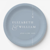 Dusty Blue Modern Minimalistisch Monogram Wedding Pappteller (Vorderseite)