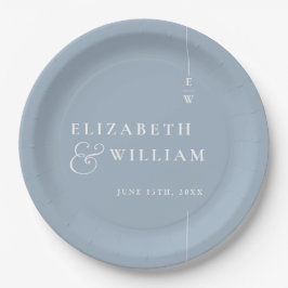 Dusty Blue Modern Minimalistisch Monogram Wedding Pappteller