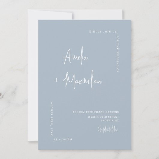 Dusty Blue Modern Minimalistisch QR Code Foto Wedd Einladung (Vorderseite)