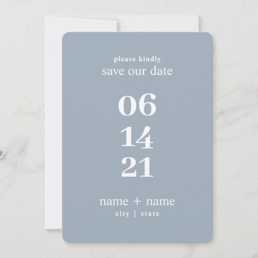 Dusty Blue Modern Minimalistisch Wedding Big Numbe Save The Date (Vorderseite)