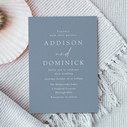 Dusty Blue Modern Minimalistisch Wedding Einladung