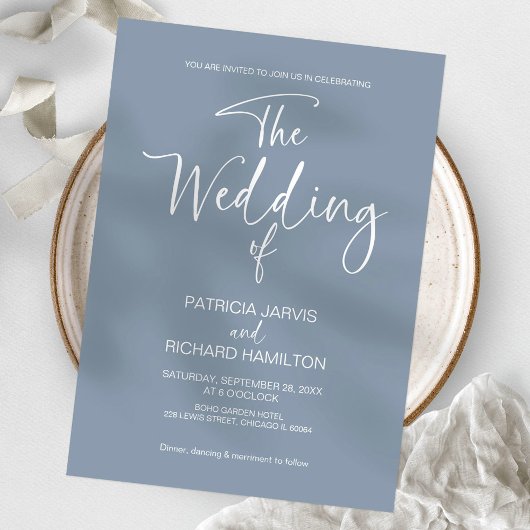 Dusty Blue Modern Minimalistisch Wedding Einladung