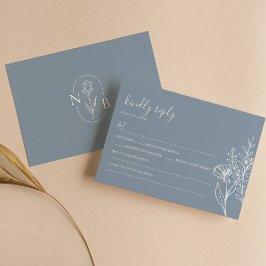 Dusty Blue Modern Minimalistisch Wedding Elegant RSVP Karte