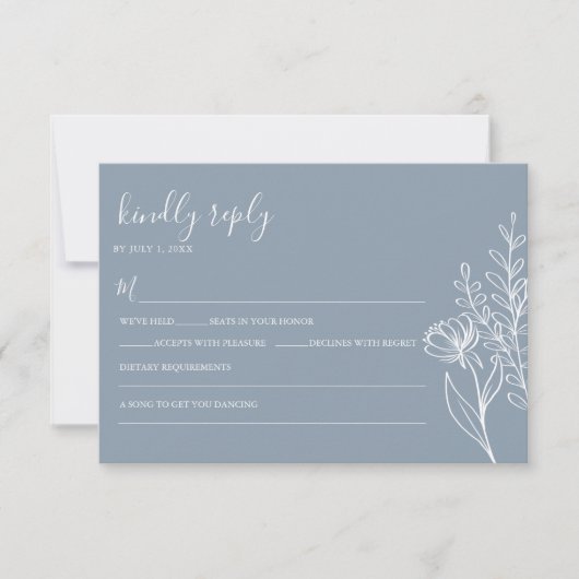 Dusty Blue Modern Minimalistisch Wedding Elegant RSVP Karte (Vorderseite)