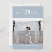 Dusty Blue Modern Minimalistisch Wedding Foto Flat Dankeskarte (Vorderseite)