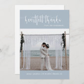 Dusty Blue Modern Minimalistisch Wedding Foto Flat Dankeskarte (Vorne/Hinten)