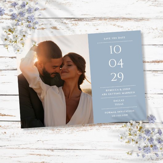 Dusty Blue Modern Minimalistisch Wedding Foto Save The Date
