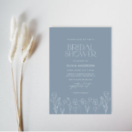 Dusty Blue Modern Minimalistisches florales Brautp Einladung