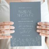 Dusty Blue Modern Minimalistisches florales Brautp Einladung