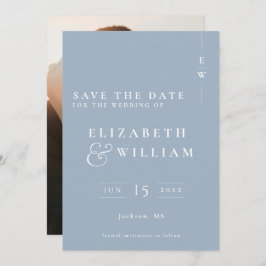 Dusty Blue Modern Monogram Foto Wedding Save The Date