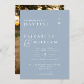 Dusty Blue Modern Monogram Intimate Wedding Foto Einladung (Vorne/Hinten)