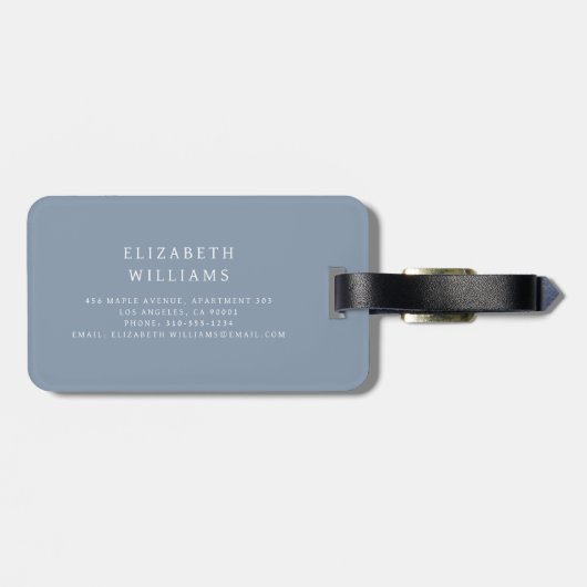 Dusty Blue Modern Monogram Minimalistisch Gepäckanhänger (Rückseite horizontal)