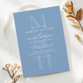 Dusty Blue Modern Monogram Overlay Wedding Einladung