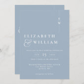 Dusty Blue Modern Monogram Wedding QR Code Einladung (Vorne/Hinten)