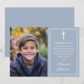 Dusty Blue Modern Photo First Holy Communion Dankeskarte (Vorne/Hinten)