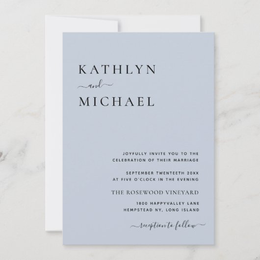 Dusty Blue Modern QR Code in einer Hochzeit Einladung (Vorderseite)