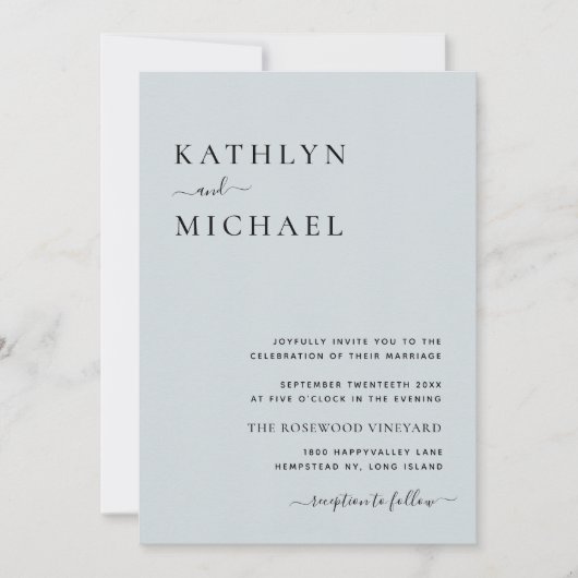 Dusty Blue Modern QR Code in einer Hochzeit Einladung (Vorderseite)