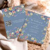 Dusty Blue Modern QR Code Wildblume Wedding Einladung